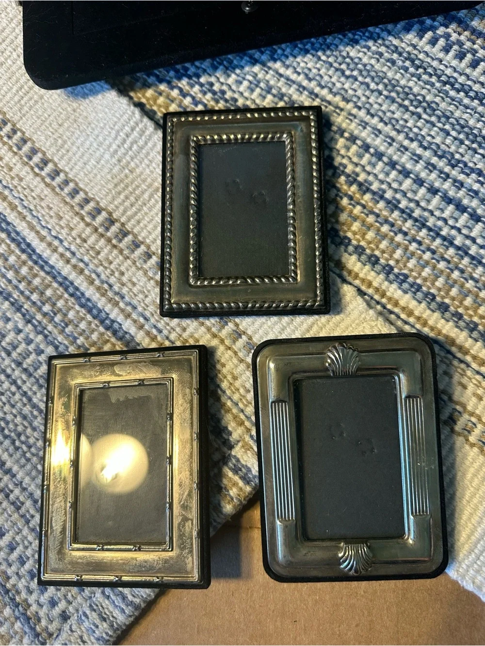 Vintage Brass-Tone Picture Frame Set of 6/ Black Velvet Backs/ Art Deco See Des.